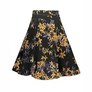 Women's Classic Spring Floral High Waist Belted A-